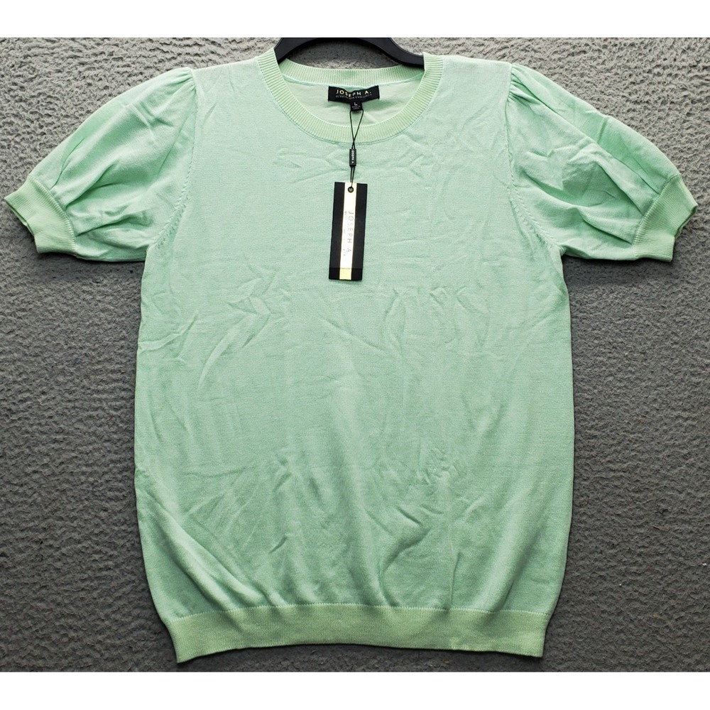 Joseph A Sweater Womens L Green Puff Sleeve Crewneck Ribbed Cuff‎ & Hem Pullover